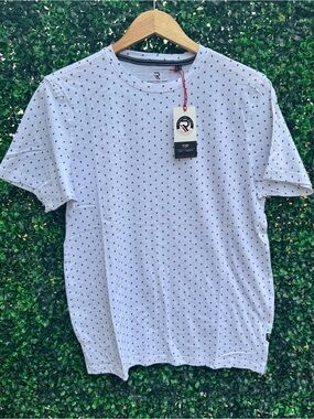 R-Brand White Micro Dot Crew Neck Short Sleeve Tee